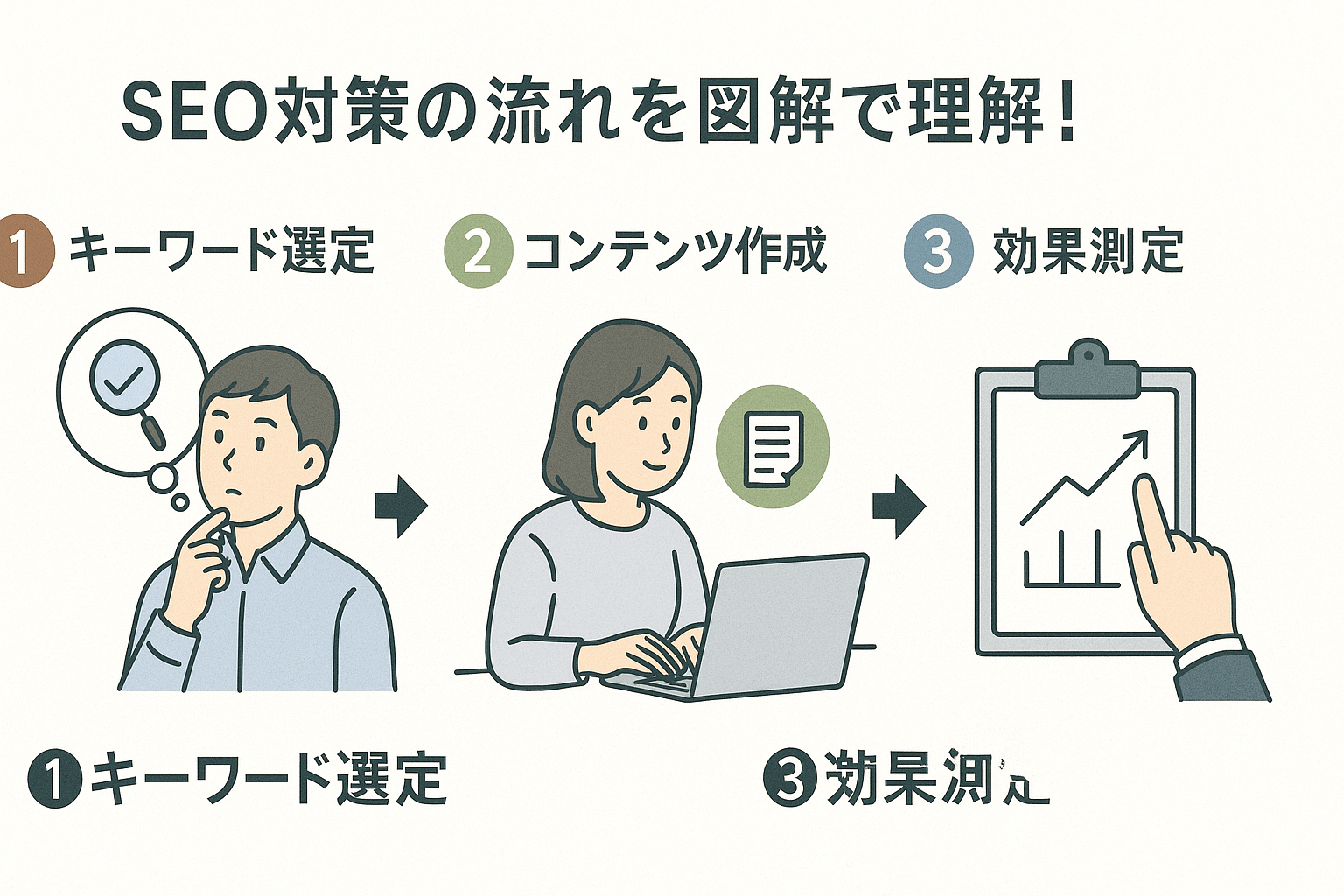 SEOキーワード選定と対策のフローチャート